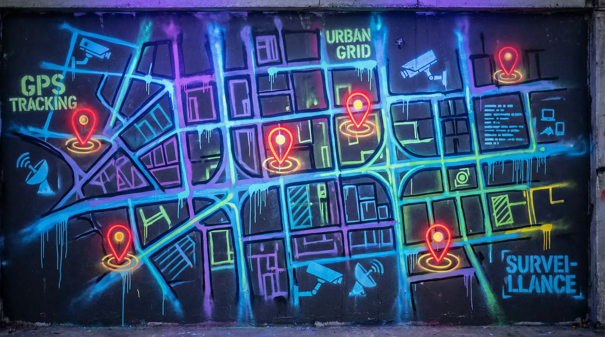 工口实验室官网 狗仔追踪地图 - 城市涂鸦风格